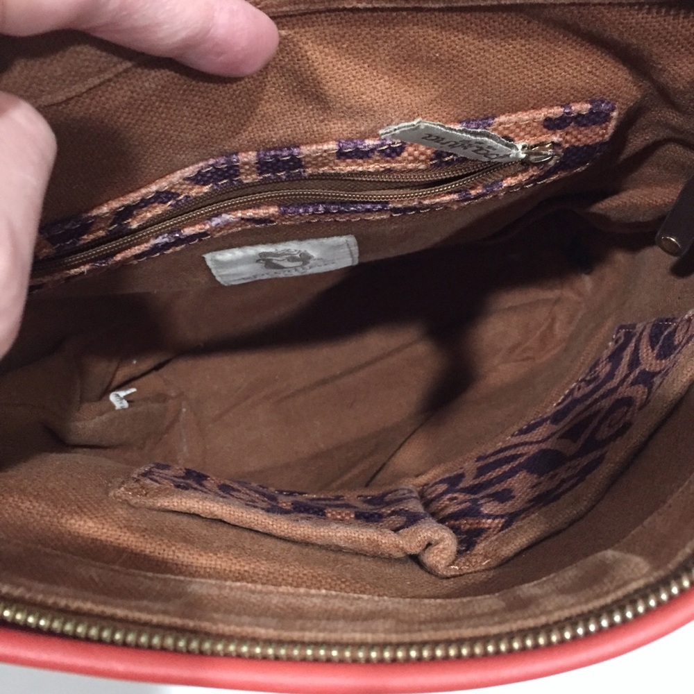 Spartina 449 coral leather and linen shoulder bag - Picture 9 of 11